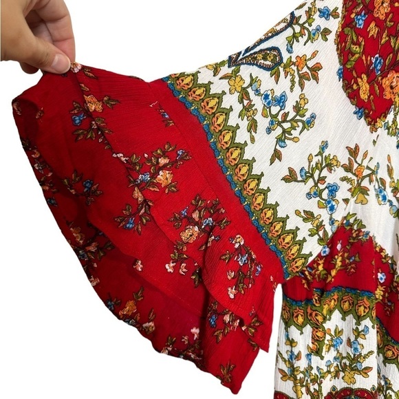 Bila Bohemian Peasant Blouse Bell Sleeves Tiered Floral Print Size XXL Western - Picture 8 of 11